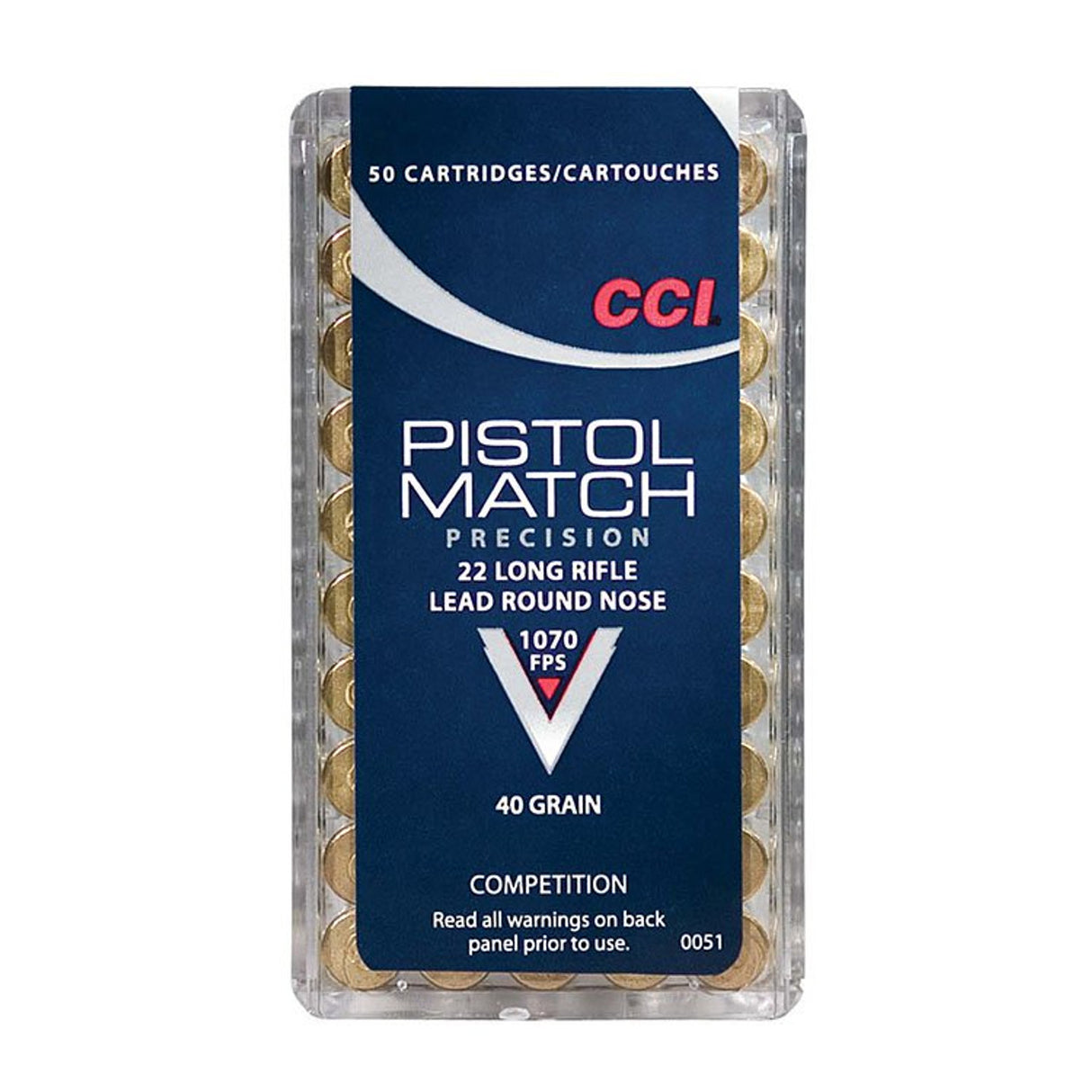 CCI Pistol Match - 22 LR Ammunition 32 Grain Brass Rimfire 50 Rounds