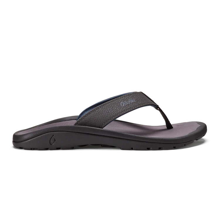 Black sandal with a brand logo on a white background