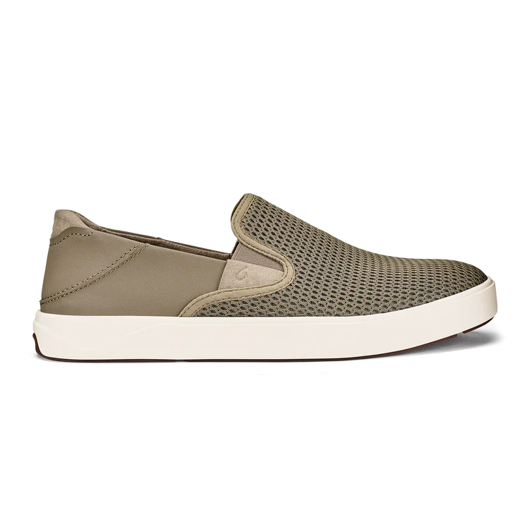 Green slip-on sneaker with mesh design on a white background