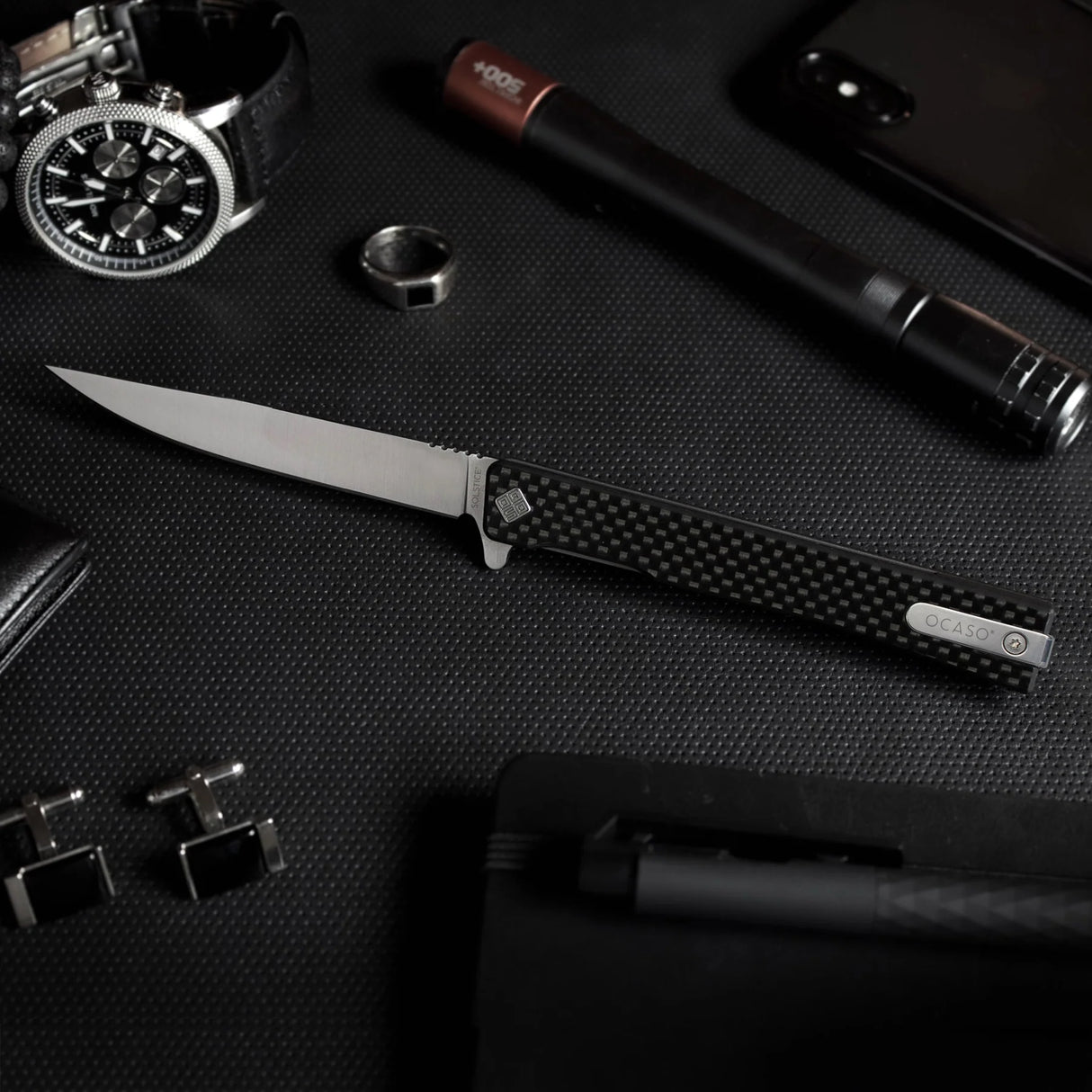 Ocaso Solstice - Carbon Fiber / Satin Straight Blade Knife