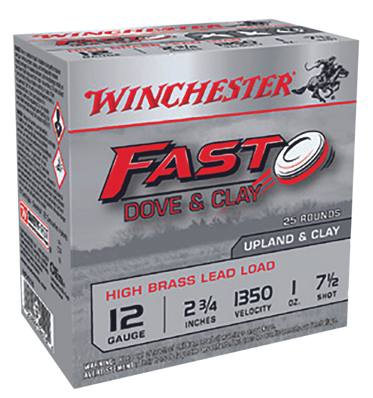 Box of Winchester Fast Dove & Clay ammunition on a white background