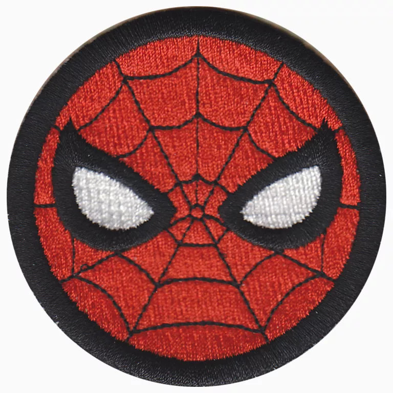 Spider-Man emblem patch with red and black design on a white background