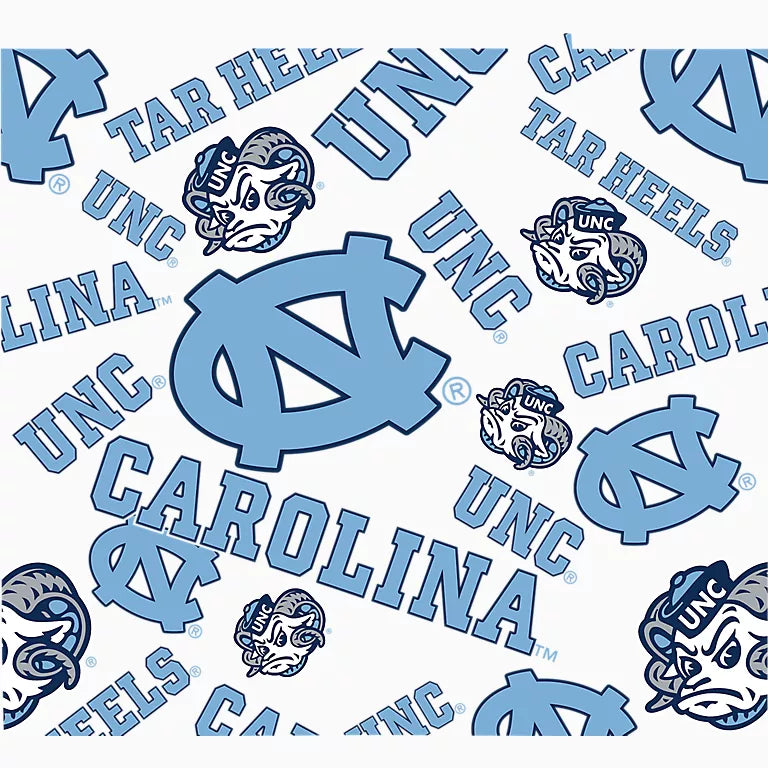 Pattern of UNC Chapel Hill logos and text on a white background