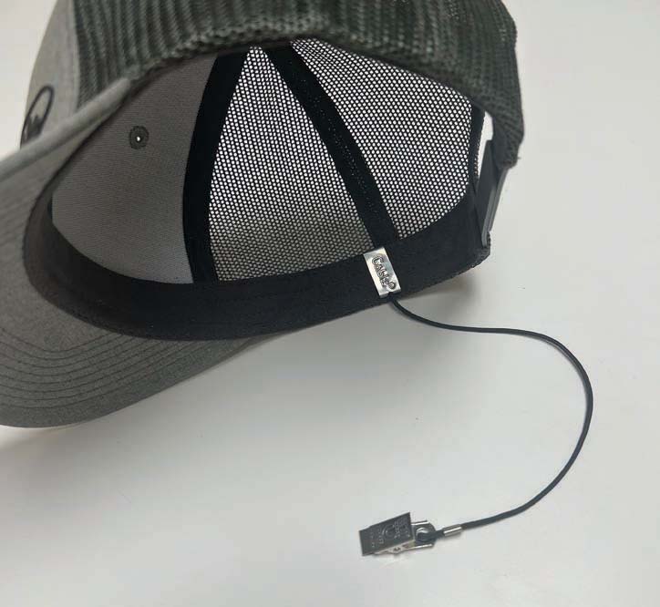 Gray cap with a cable attached on a white background