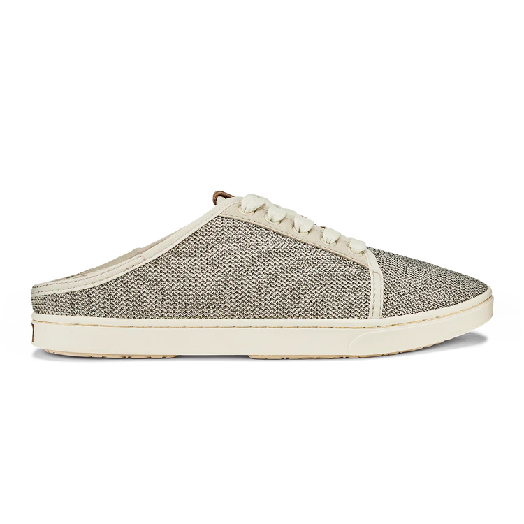 Gray slip-on shoe with white sole on a white background