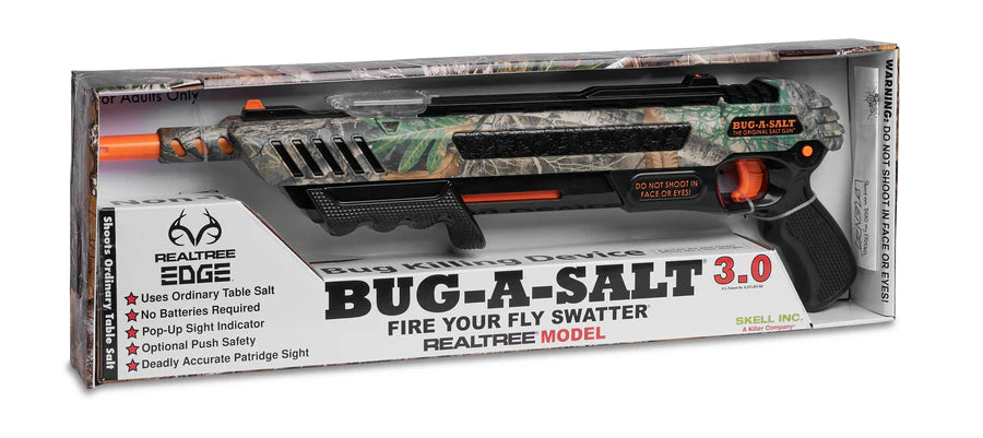 BUG-A-SALT 3.0 fly swatter in packaging with Realtree camouflage design