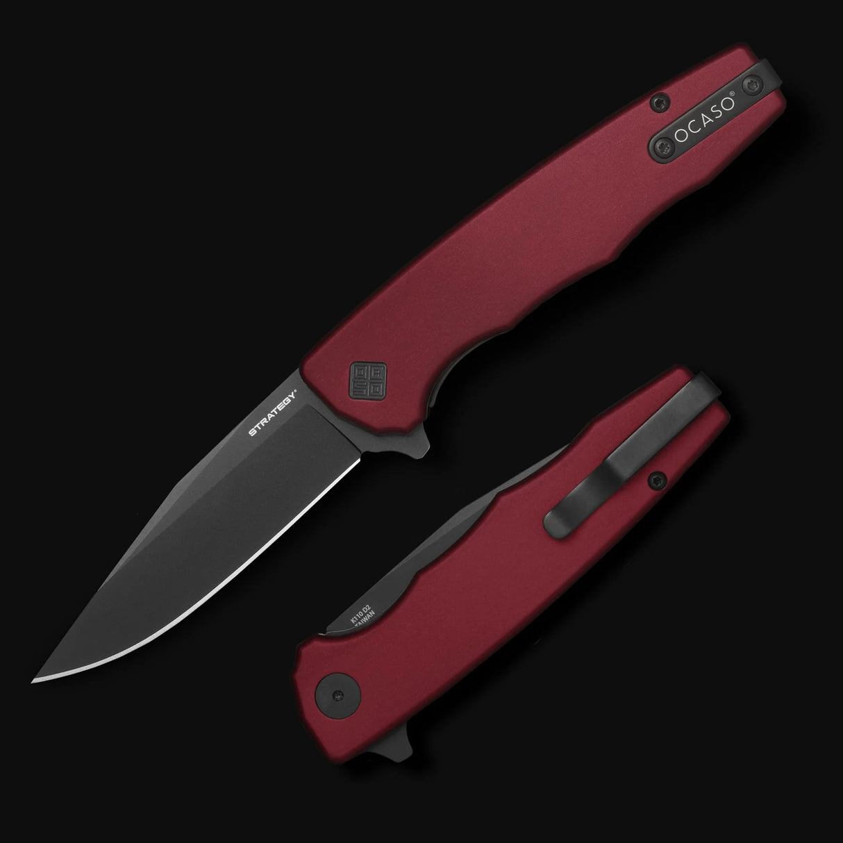 Ocaso Strategy - Red Aluminum / Black Blade Knife