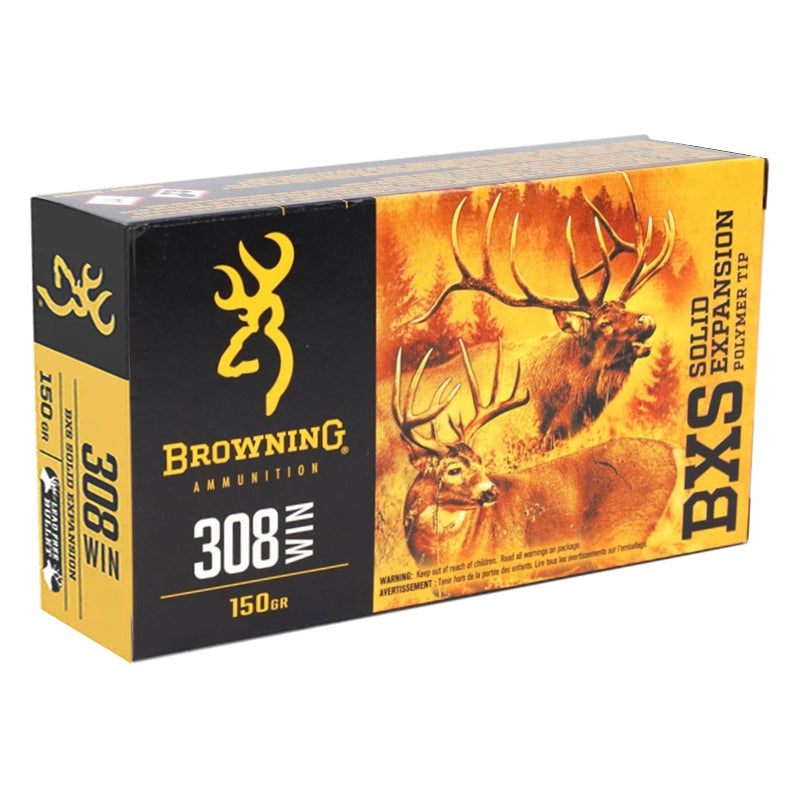 Browning BXS 308 Winchester Ammunition - 150 Grain Solid Copper Polymer Tip Boat Tail