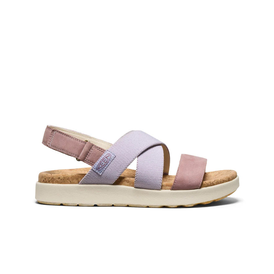 Pink sandal with cork sole on a white background