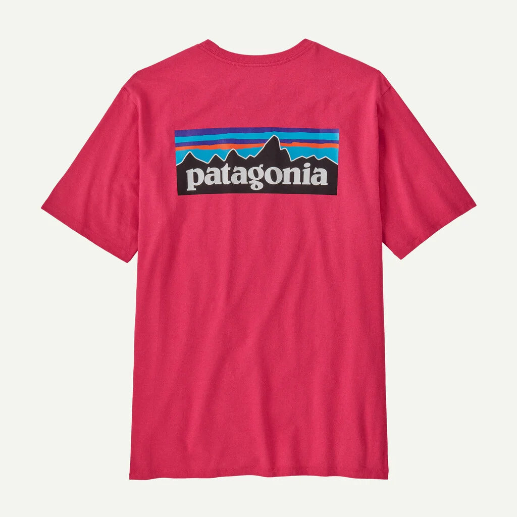 Red t-shirt with Patagonia logo on a white background
