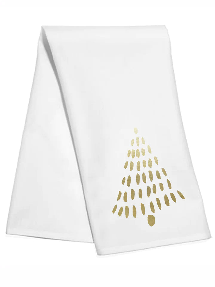 Mary Square Tea Towel | Gold Dashed Christmas Tree