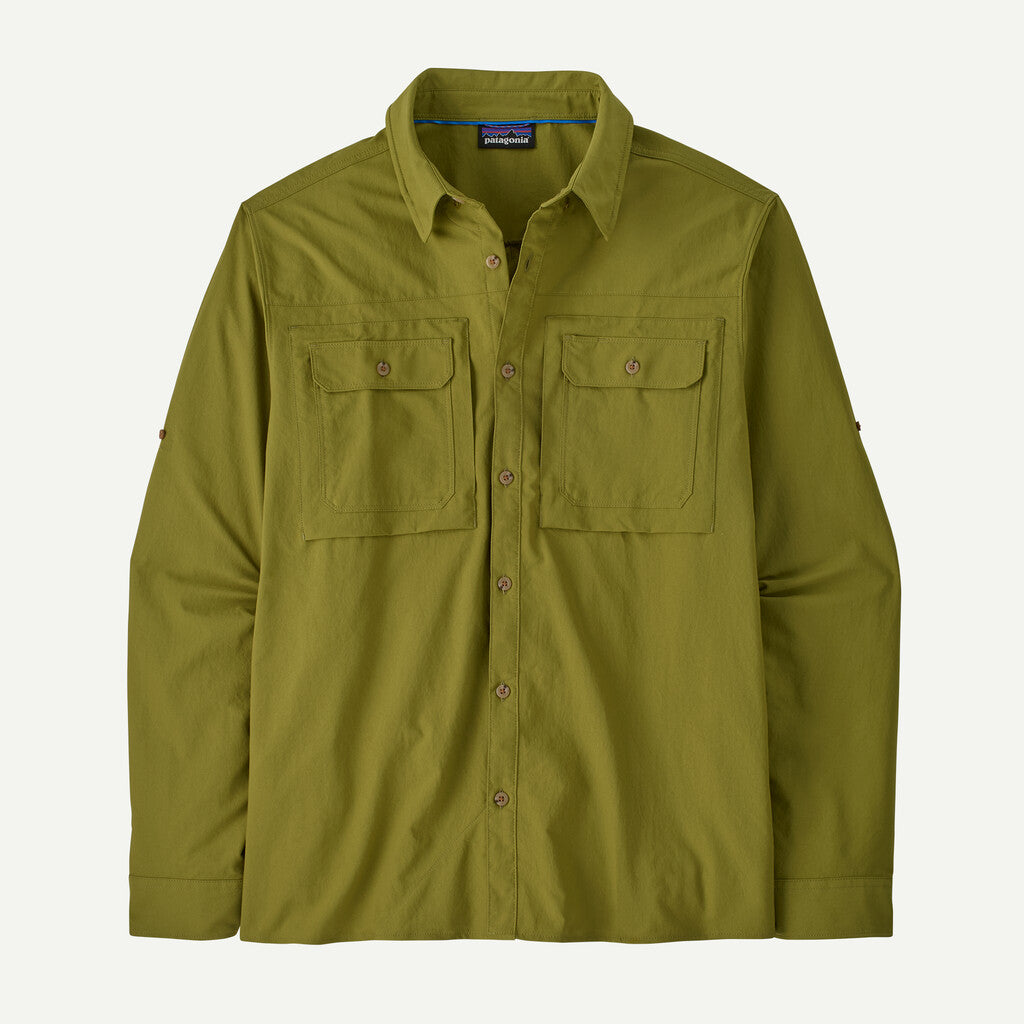 Green shirt with two front pockets on a white background