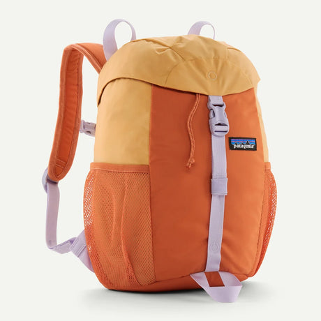 Orange and yellow backpack with Patagonia logo on a white background