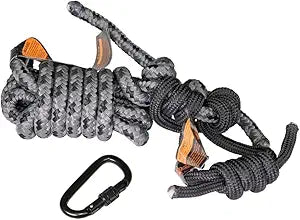 Coiled rope with carabiner on a white background
