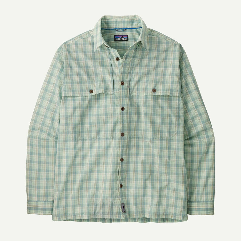 Green plaid shirt with brand logo on a white background