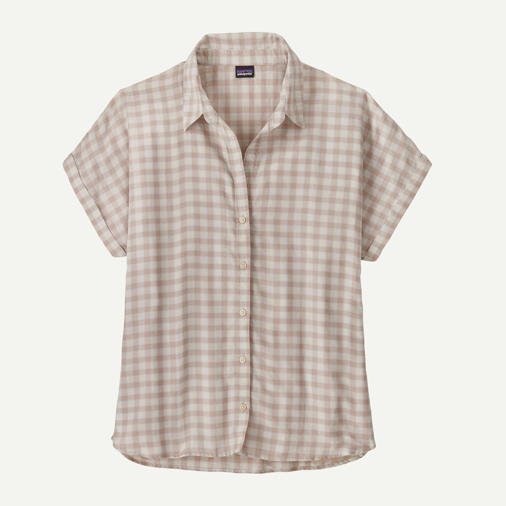 Checkered shirt with a brand logo on a white background