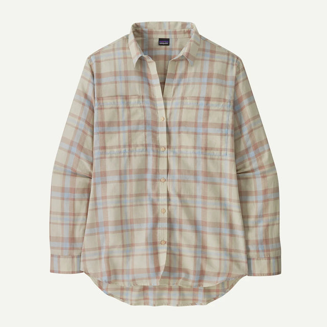 Plaid shirt with a visible brand logo on a white background
