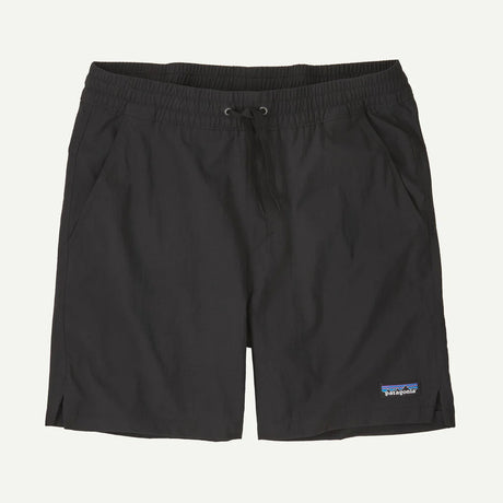 Black shorts with Patagonia logo on a light gray background