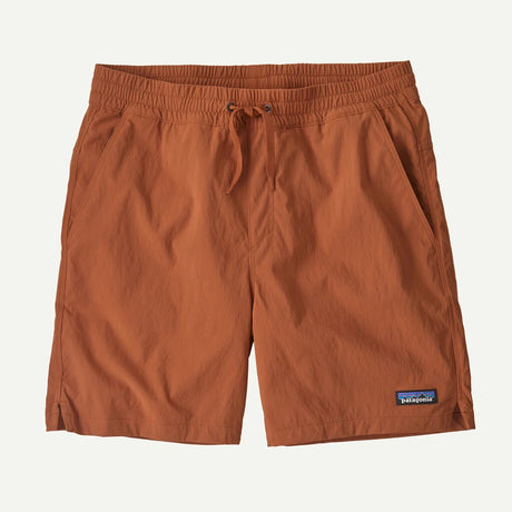 Brown shorts with Patagonia logo on a light gray background