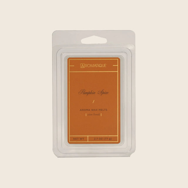 Aromatique Pumpkin Spice wax melt package on a beige background