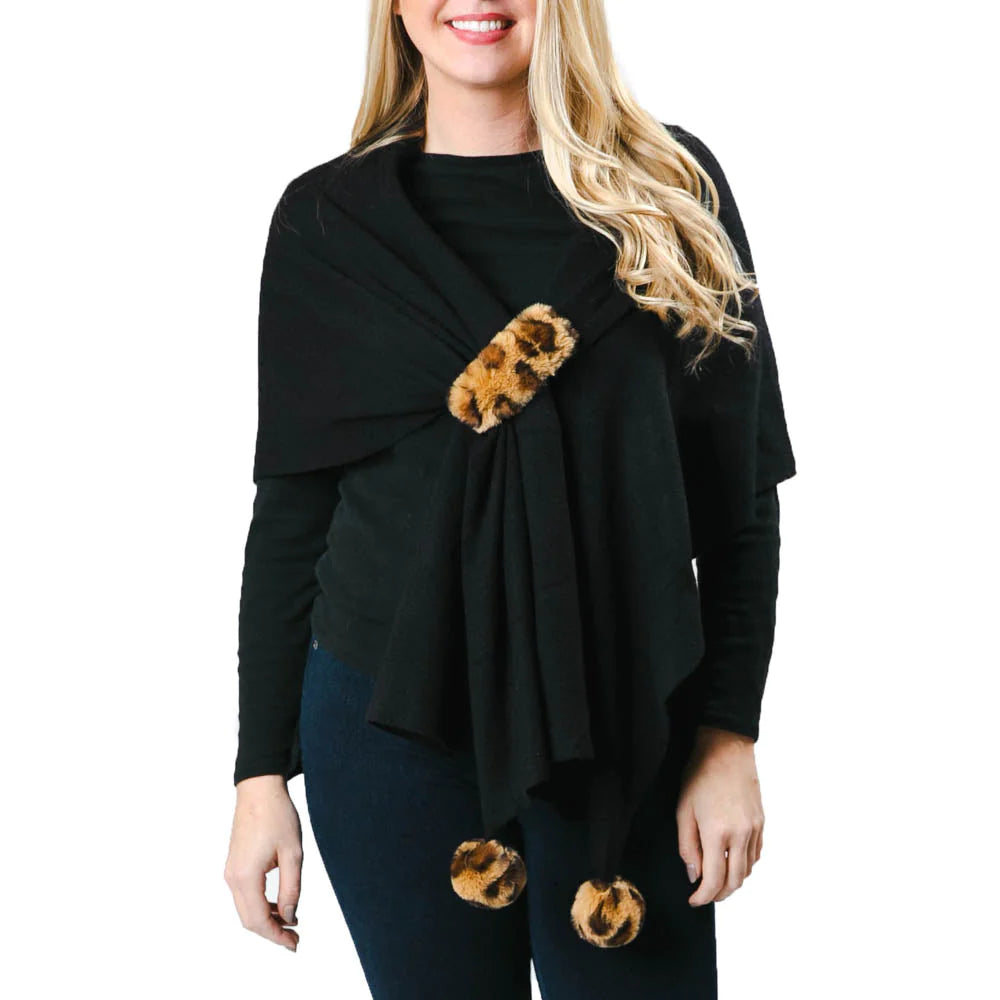 Top It Off Katie Keyhole Wrap With Faux Fur Pom-Pom And Loop