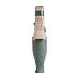 Handheld caller with a beige top and green body on a white background