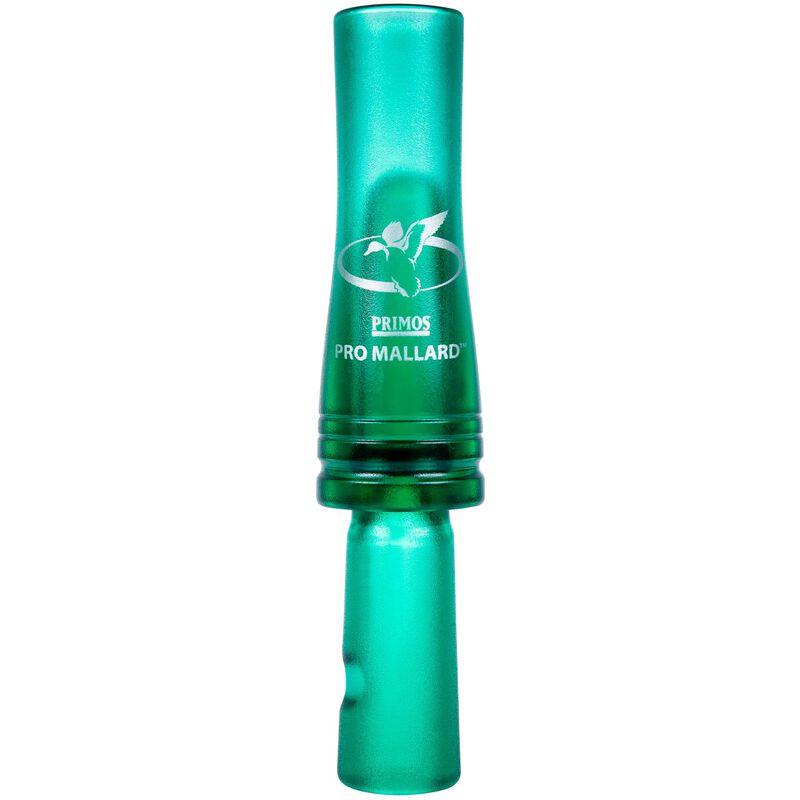 Green duck call with 'Primos' branding on a white background