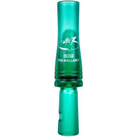 Green duck call with 'Primos' branding on a white background