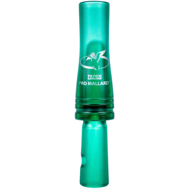 Green duck call with 'Primos' branding on a white background