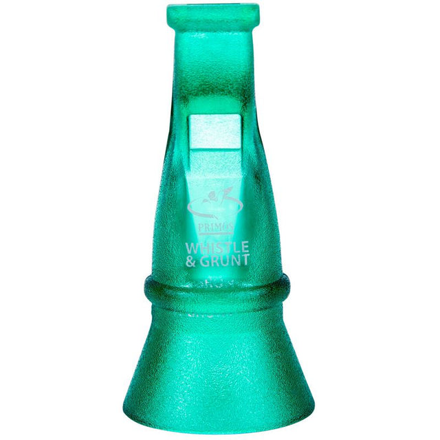 Green hunting call with branding on a white background