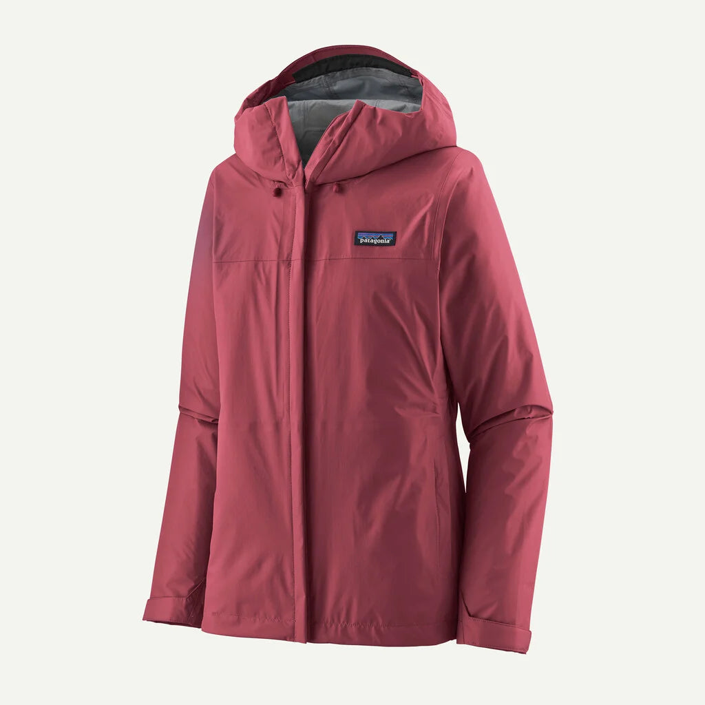 Red raincoat with a visible brand logo on a white background