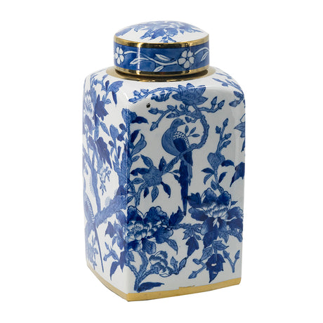 A&B Home Blue and White Porcelain Lidded Jar