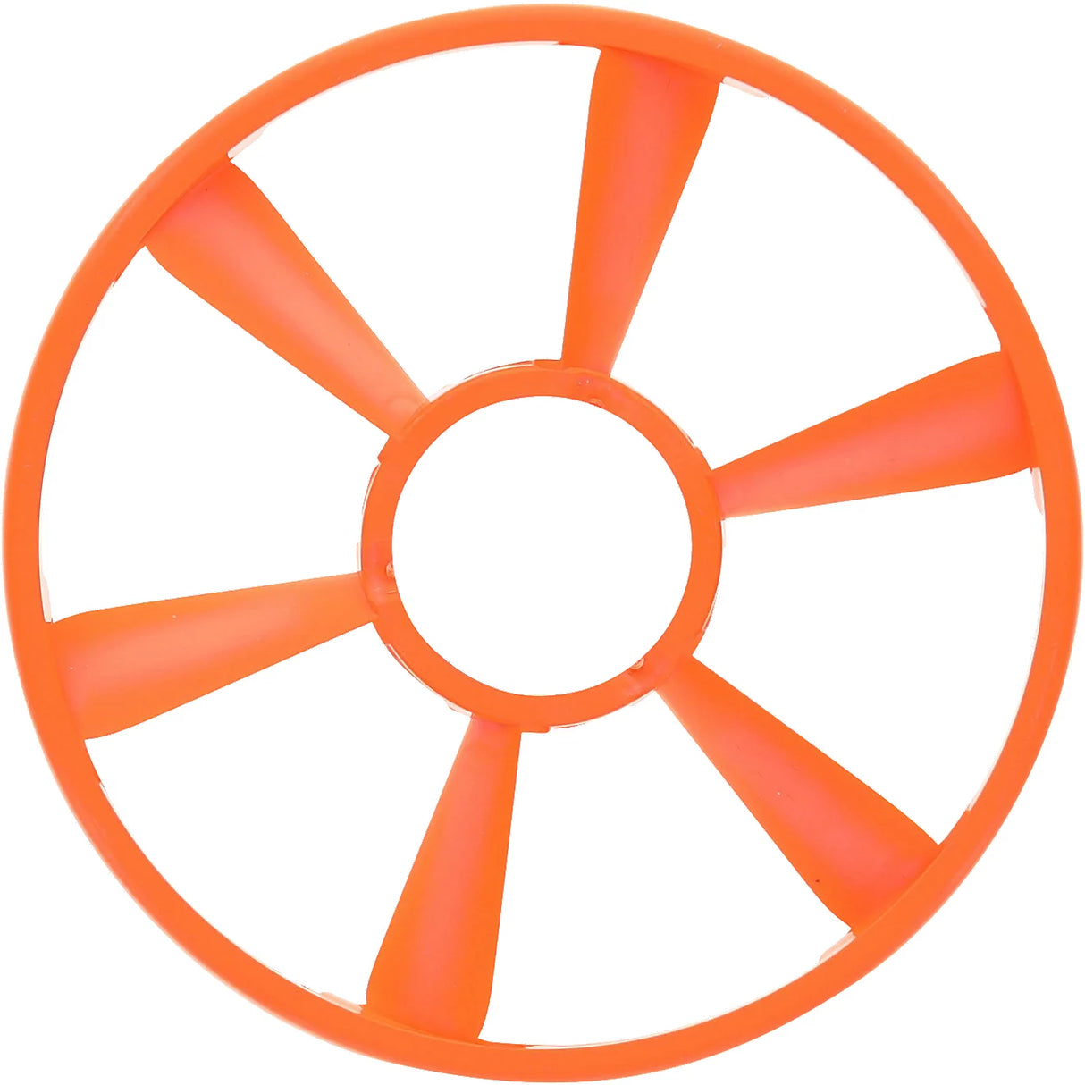 Orange plastic wheel with a central hub on a white background
