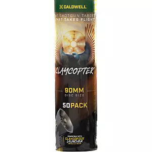 Clamcopter 90mm disc shot packaging with branding on a white background