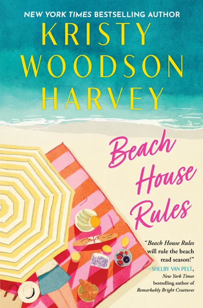 Book cover of 'Beach House Rules' by Kristy Woodson Harvey with a beach scene and umbrella.