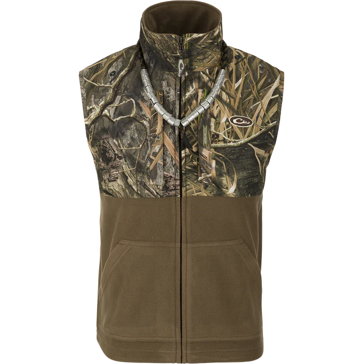 Camouflage vest with a brand logo on a white background