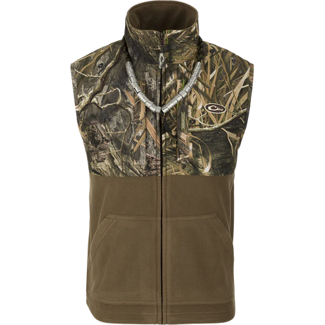 Camouflage vest with a brand logo on a white background