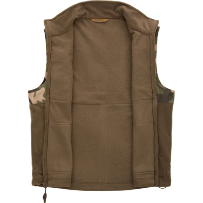 Brown vest with camouflage accents on a white background