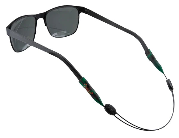 Sunglasses with a colorful strap on a white background
