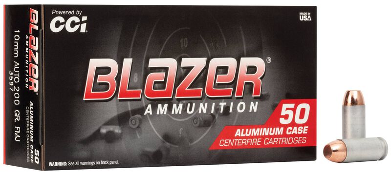 Blazer ammunition box with a bullet on a white background
