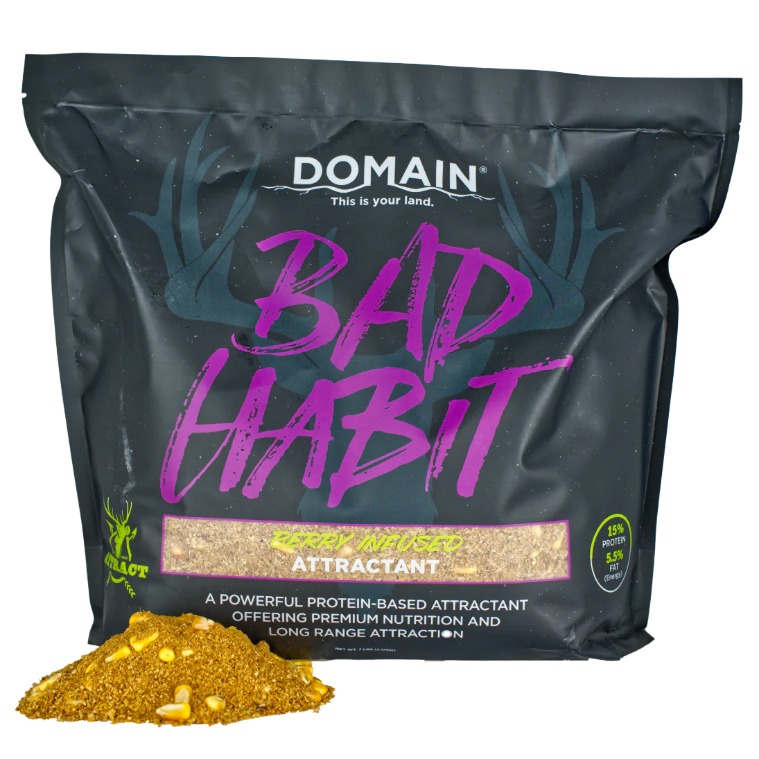 Domain Bad Habit attractant package with gold powder on a white background