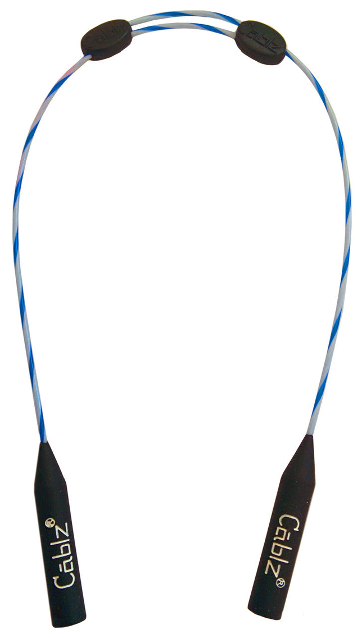Blue and black neck strap with 'Cablez' branding on a white background