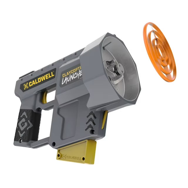 Gray claymore launcher with orange disc on a white background, featuring Caldwell branding.