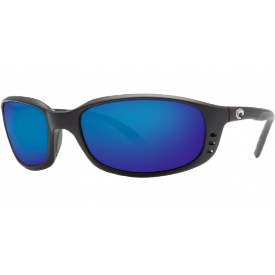 Sunglasses with blue lenses and black frame on a white background