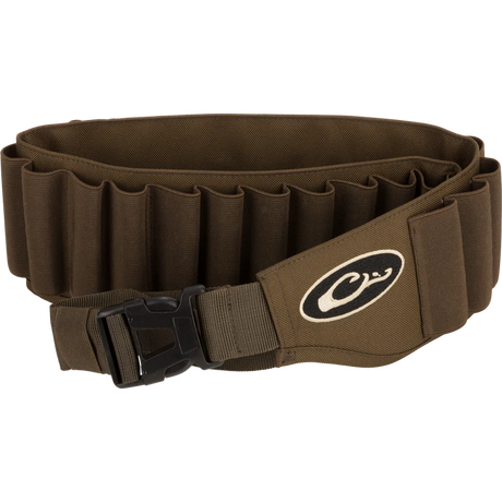 Brown ammunition belt with a logo on a white background