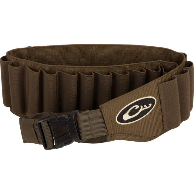 Brown ammunition belt with a logo on a white background