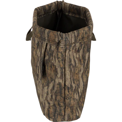 Camouflage-patterned hunting blind on a white background