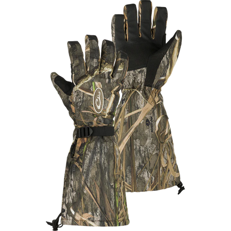 Camouflage hunting gloves on a white background