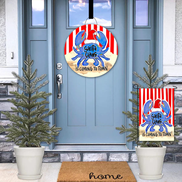 Baxter And Me Blue Santa Claws is Coming to Town Door Hanger