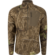 Camouflage hunting jacket with a quarter-zip design on a white background